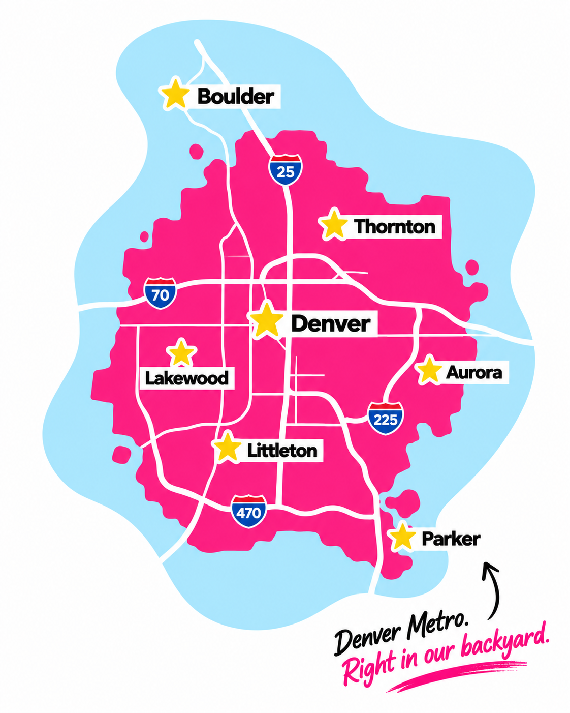 Stylized Denver metro service area map